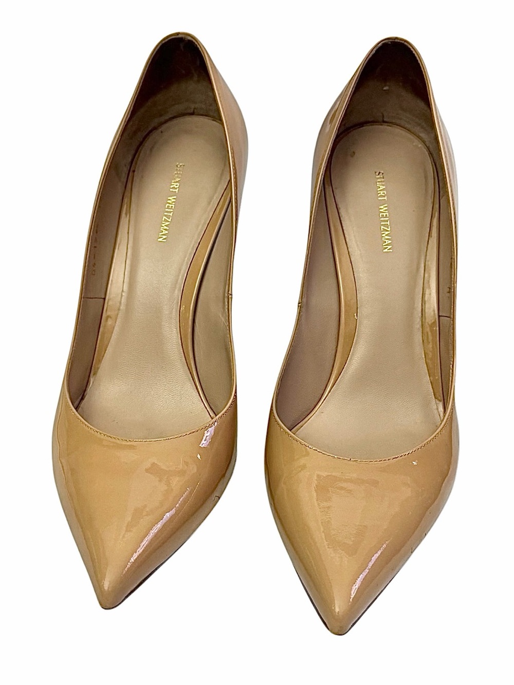 Stuart Weitzman Tan Patent Leather Pointed Toe Heels Size 12M Pumps EUC - Picture 7 of 9